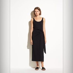 VINCE Sleeveless Midi Wrap Dress in Black Pima Cotton L